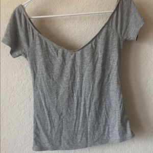 off shoulder gray shirt